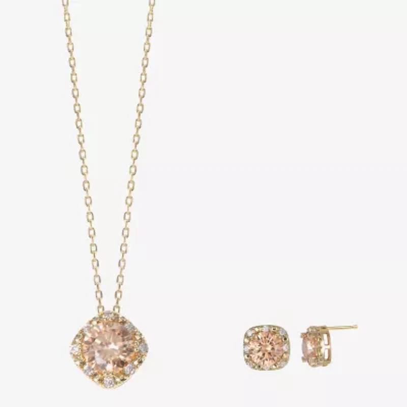 Sparkle Allure Light Up Box Womens Champagne Cubic Zirconia 14K Gold Over Brass Square 2-pc. Jewelry Set