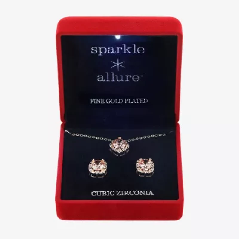 Sparkle Allure Light Up Box Womens Champagne Cubic Zirconia 14K Gold Over Brass Square 2-pc. Jewelry Set