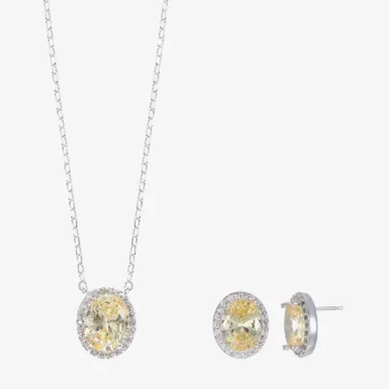Sparkle Allure Light Up Box Halo Womens Yellow Cubic Zirconia Pure Silver Over Brass Round 2-pc. Jewelry Set
