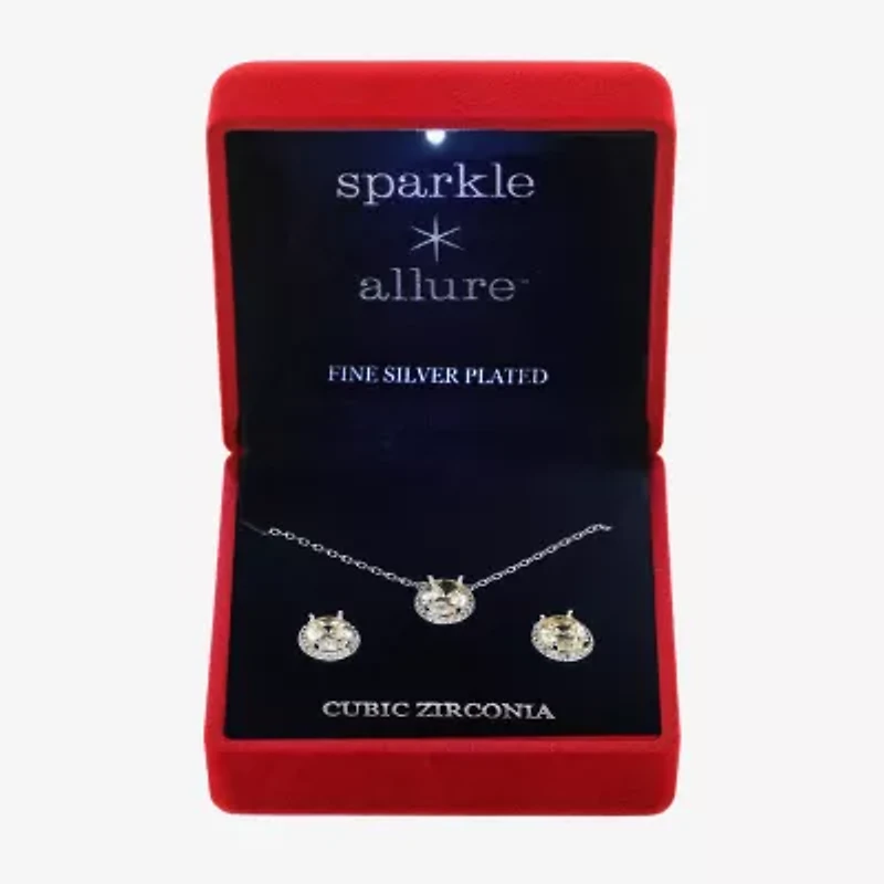 Sparkle Allure Light Up Box Halo Womens Yellow Cubic Zirconia Pure Silver Over Brass Round 2-pc. Jewelry Set