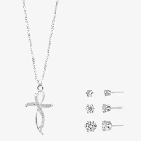 Sparkle Allure Light Up Box Womens Cubic Zirconia Pure Silver Over Brass Cross 4-pc. Jewelry Set