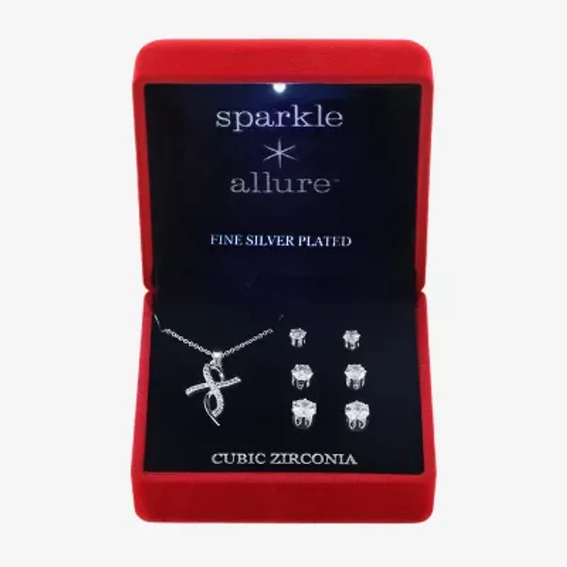 Sparkle Allure Light Up Box Womens Cubic Zirconia Pure Silver Over Brass Cross 4-pc. Jewelry Set