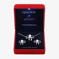 Sparkle Allure Light Up Box Womens Cubic Zirconia Simulated Pearl Pure Silver Over Brass Bow 2-pc. Jewelry Set
