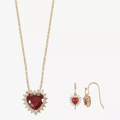 Sparkle Allure Light Up Box Halo Womens Red Cubic Zirconia 14K Gold Over Brass Heart 2-pc. Jewelry Set