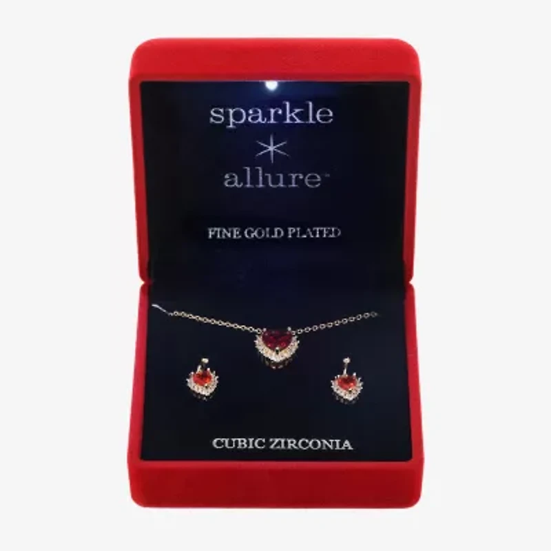 Sparkle Allure Light Up Box Halo Womens Red Cubic Zirconia 14K Gold Over Brass Heart 2-pc. Jewelry Set