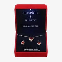 Sparkle Allure Light Up Box Halo Womens Red Cubic Zirconia 14K Gold Over Brass Heart 2-pc. Jewelry Set