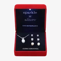 Sparkle Allure Light Up Box Womens Cubic Zirconia Cultured Freshwater Pearl Pure Silver Over Brass Round 4-pc. Jewelry Set