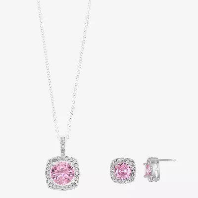 Sparkle Allure Light Up Box Halo Womens Pink Cubic Zirconia Pure Silver Over Brass Square 2-pc. Jewelry Set