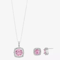 Sparkle Allure Light Up Box Halo Womens Pink Cubic Zirconia Pure Silver Over Brass Square 2-pc. Jewelry Set