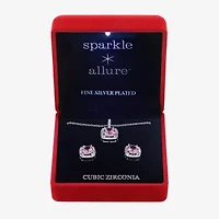 Sparkle Allure Light Up Box Halo Womens Pink Cubic Zirconia Pure Silver Over Brass Square 2-pc. Jewelry Set