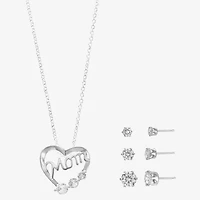 Sparkle Allure Light Up Box Mom Womens Cubic Zirconia Pure Silver Over Brass Heart 4-pc. Jewelry Set