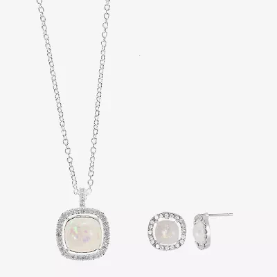 Sparkle Allure Light Up Box Halo Womens Opal Pure Silver Over Brass Square 2-pc. Jewelry Set