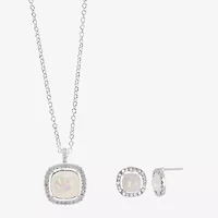 Sparkle Allure Light Up Box Halo Womens Opal Pure Silver Over Brass Square 2-pc. Jewelry Set