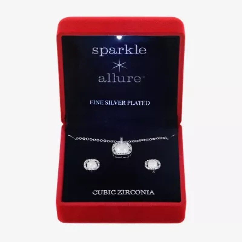 Sparkle Allure Light Up Box Halo Womens Opal Pure Silver Over Brass Square 2-pc. Jewelry Set