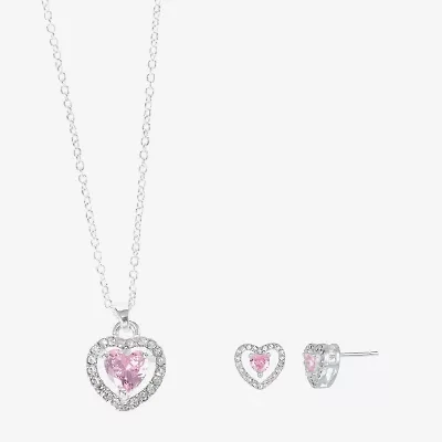 Sparkle Allure Light Up Box Halo Womens Pink Cubic Zirconia Pure Silver Over Brass Heart 2-pc. Jewelry Set