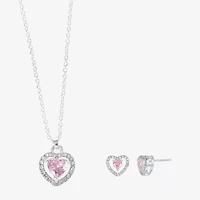 Sparkle Allure Light Up Box Halo Womens Pink Cubic Zirconia Pure Silver Over Brass Heart 2-pc. Jewelry Set