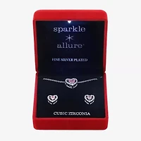 Sparkle Allure Light Up Box Halo Womens Pink Cubic Zirconia Pure Silver Over Brass Heart 2-pc. Jewelry Set