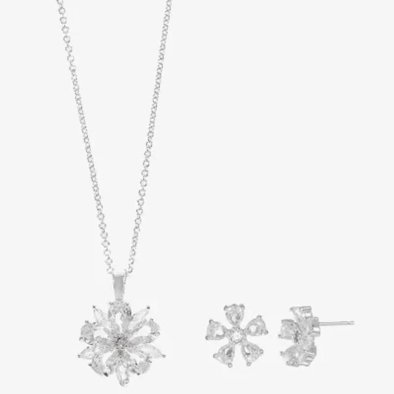 Sparkle Allure Light Up Box Womens Cubic Zirconia Pure Silver Over Brass Flower 2-pc. Jewelry Set