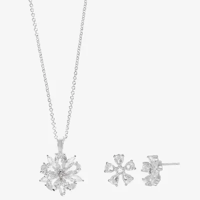 Sparkle Allure Light Up Box Womens Cubic Zirconia Pure Silver Over Brass Flower 2-pc. Jewelry Set