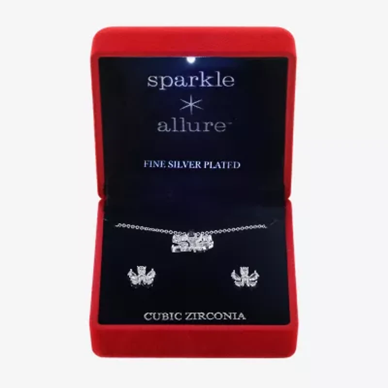 Sparkle Allure Light Up Box Womens Cubic Zirconia Pure Silver Over Brass Flower 2-pc. Jewelry Set