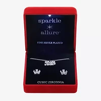 Sparkle Allure Light Up Box Womens Cubic Zirconia Pure Silver Over Brass Flower 2-pc. Jewelry Set