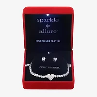 Sparkle Allure Light Up Box Womens Cubic Zirconia Pure Silver Over Brass Heart 2-pc. Jewelry Set