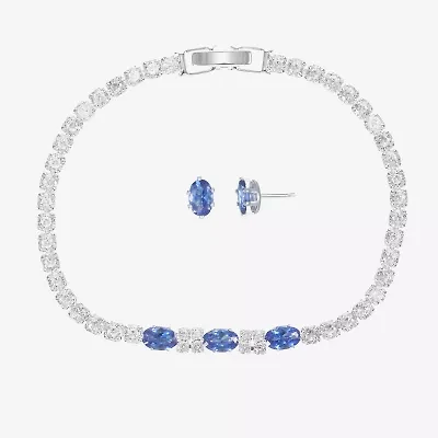 Sparkle Allure Light Up Box Womens Blue Cubic Zirconia Pure Silver Over Brass Oval 2-pc. Jewelry Set