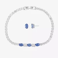 Sparkle Allure Light Up Box Womens Blue Cubic Zirconia Pure Silver Over Brass Oval 2-pc. Jewelry Set