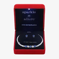 Sparkle Allure Light Up Box Womens Blue Cubic Zirconia Pure Silver Over Brass Oval 2-pc. Jewelry Set