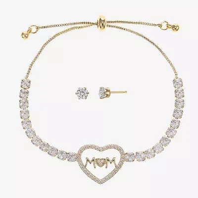 Sparkle Allure Light Up Box Mom Womens Cubic Zirconia 14K Gold Over Brass Heart 2-pc. Jewelry Set