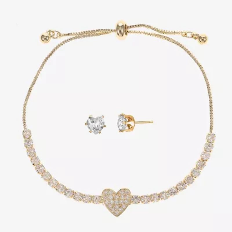 Sparkle Allure Light Up Box Womens Cubic Zirconia 14K Gold Over Brass Heart 2-pc. Jewelry Set