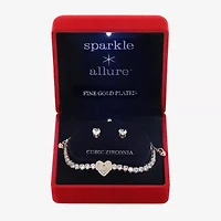 Sparkle Allure Light Up Box Womens Cubic Zirconia 14K Gold Over Brass Heart 2-pc. Jewelry Set