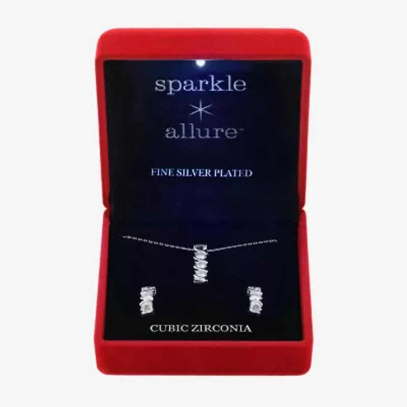 Sparkle Allure Light Up Box Womens Cubic Zirconia Pure Silver Over Brass Round 2-pc. Jewelry Set