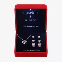 Sparkle Allure Light Up Box Womens Pink Cubic Zirconia Pure Silver Over Brass Heart 4-pc. Jewelry Set