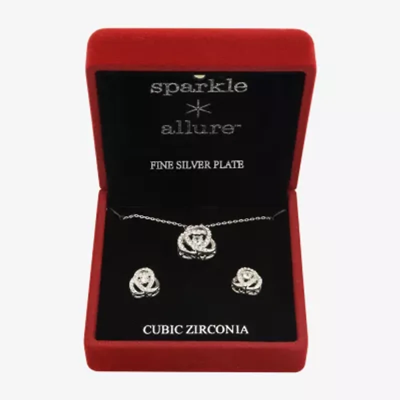 Sparkle Allure Light Up Box Womens Cubic Zirconia Pure Silver Over Brass Knot 2-pc. Jewelry Set