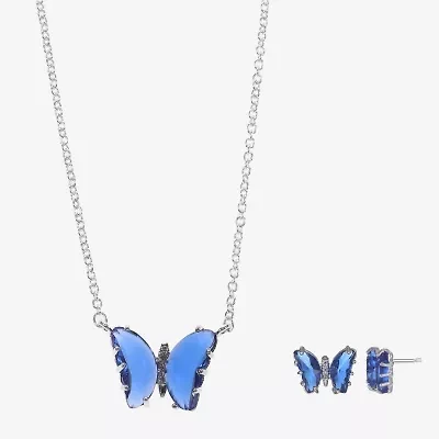 Sparkle Allure Light Up Box Womens Cubic Zirconia Pure Silver Over Brass Butterfly 2-pc. Jewelry Set