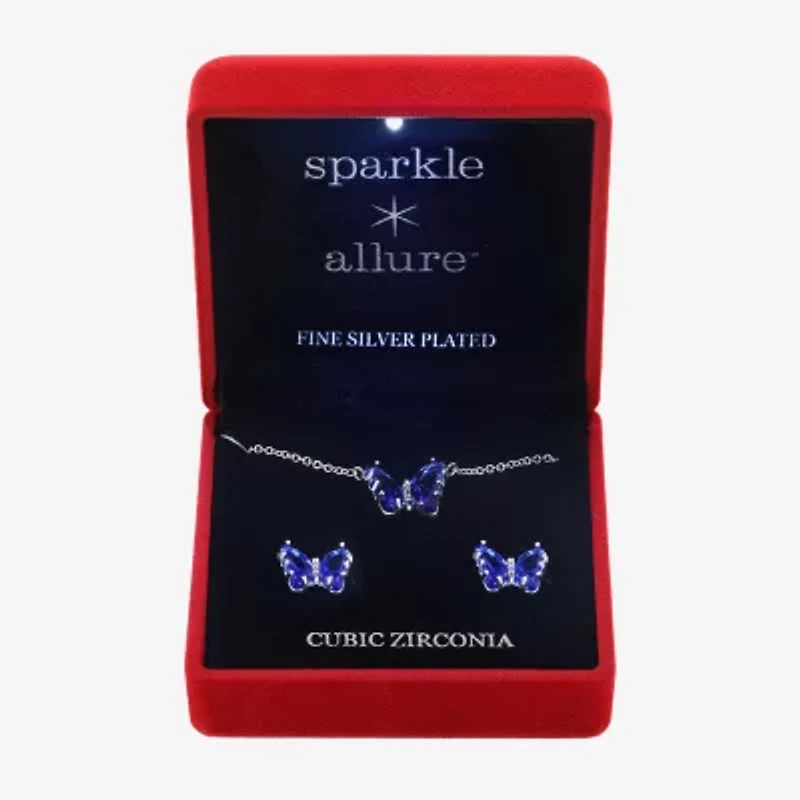 Sparkle Allure Light Up Box Womens Cubic Zirconia Pure Silver Over Brass Butterfly 2-pc. Jewelry Set