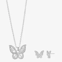 Sparkle Allure Light Up Box Womens Cubic Zirconia Pure Silver Over Brass Butterfly 2-pc. Jewelry Set