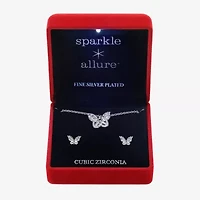 Sparkle Allure Light Up Box Womens Cubic Zirconia Pure Silver Over Brass Butterfly 2-pc. Jewelry Set