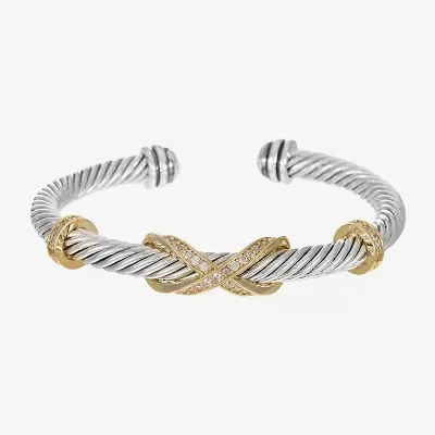 Sparkle Allure Rope Twist Womens Cubic Zirconia 14K Gold Over Brass Pure Silver Over Brass Infinity Bangle Bracelet