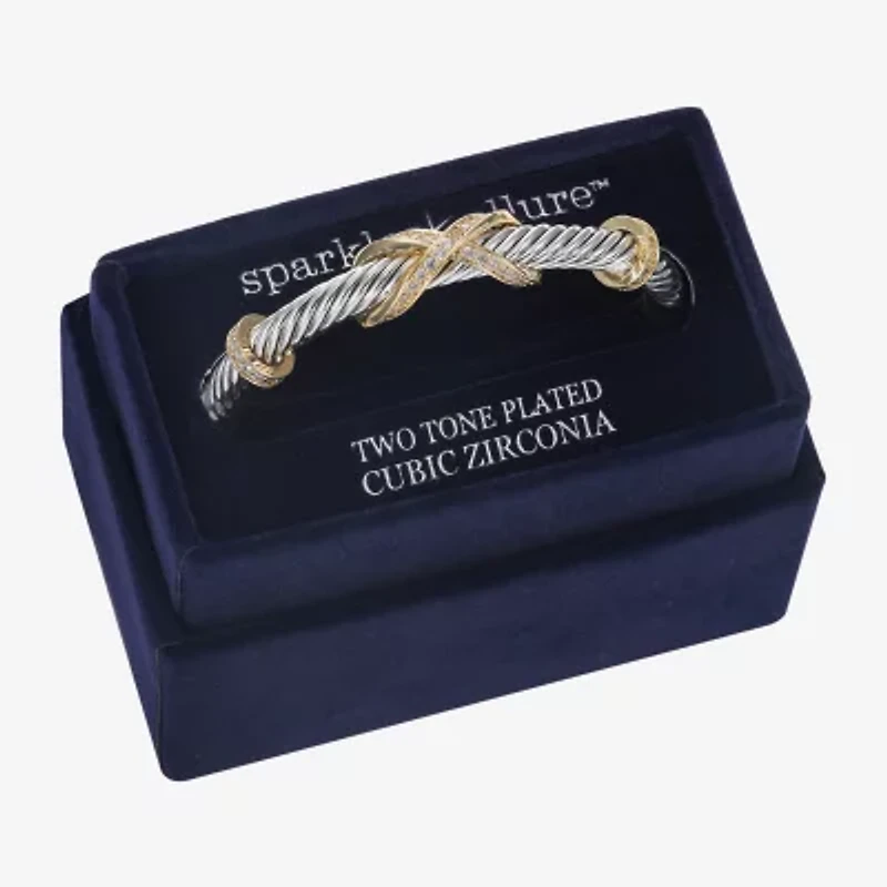 Sparkle Allure Rope Twist Womens Cubic Zirconia 14K Gold Over Brass Pure Silver Over Brass Infinity Bangle Bracelet