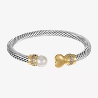 Sparkle Allure Rope Twist Cuff Womens Cubic Zirconia Simulated Pearl 14K Gold Over Brass Pure Silver Over Brass Heart Bangle Bracelet