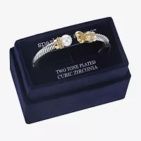 Sparkle Allure Rope Twist Cuff Womens Cubic Zirconia Simulated Pearl 14K Gold Over Brass Pure Silver Over Brass Heart Bangle Bracelet