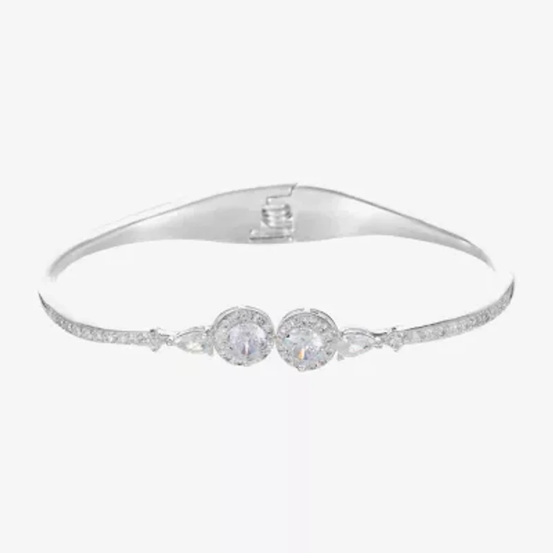 Sparkle Allure Cuff Womens Cubic Zirconia Pure Silver Over Brass Round Bangle Bracelet