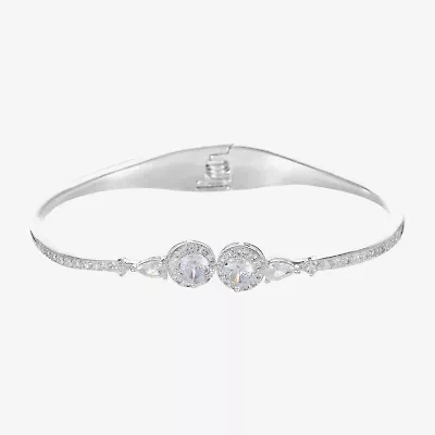 Sparkle Allure Cuff Womens Cubic Zirconia Pure Silver Over Brass Round Bangle Bracelet