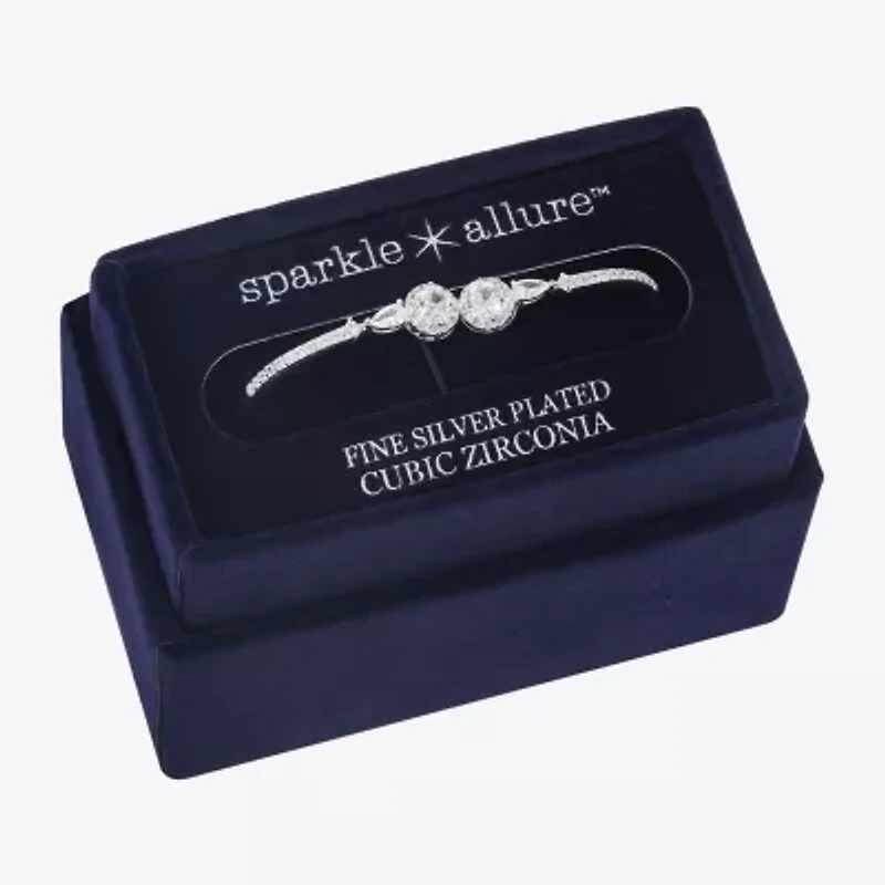 Sparkle Allure Cuff Womens Cubic Zirconia Pure Silver Over Brass Round Bangle Bracelet