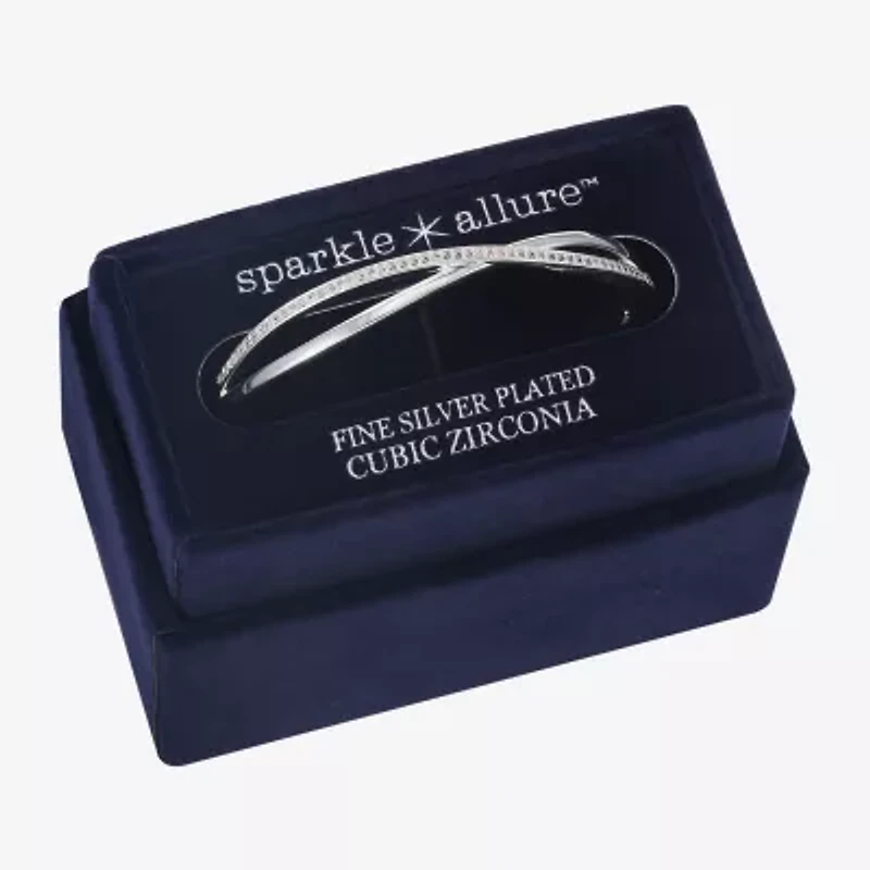 Sparkle Allure Crossover Womens Cubic Zirconia Pure Silver Over Brass Round Bangle Bracelet