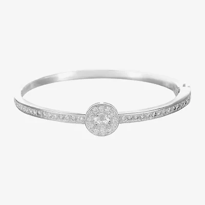 Sparkle Allure Halo Womens Cubic Zirconia Pure Silver Over Brass Round Bangle Bracelet