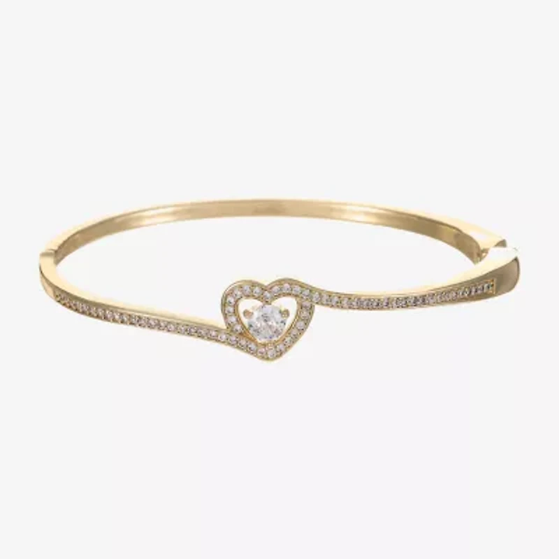 Sparkle Allure Bypass Womens Cubic Zirconia 14K Gold Over Brass Heart Bangle Bracelet