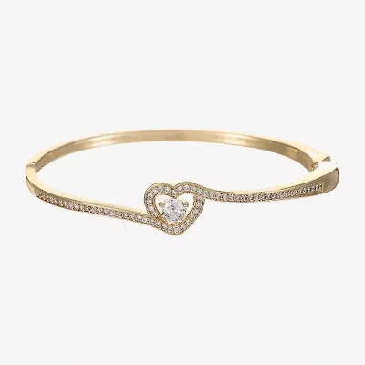 Sparkle Allure Bypass Womens Cubic Zirconia 14K Gold Over Brass Heart Bangle Bracelet